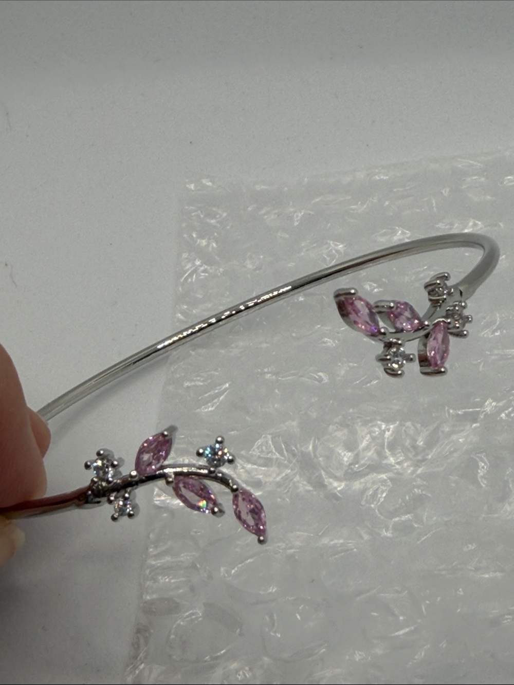 Source Unknown Silver-Tone Bracelet with Pink Marquise Crystals